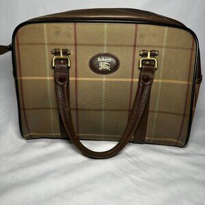 Vintage Burberrys Nova Check Satchel Brown Leather Trim Zip Handbag